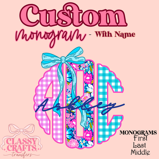 Mix Floral Checkered Preppy  - Custom Monogram Transfer