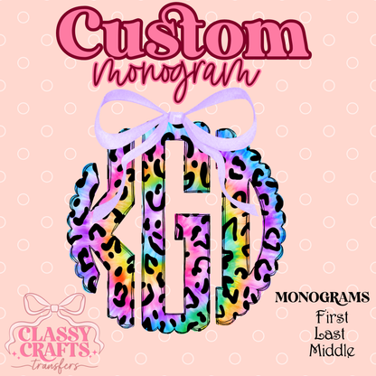 Coquette Leopard Rainbow Tie Dye- Custom Monogram Transfer