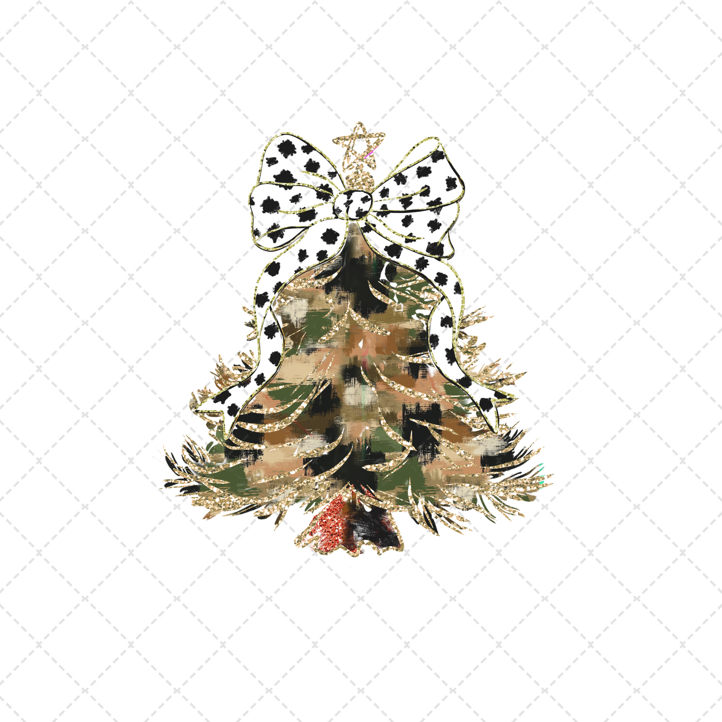 Camo Christmas Tree With White And Black Polka Dot Transfer