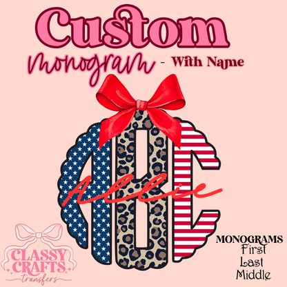Patriotic Leopard - Custom Monogram Transfer