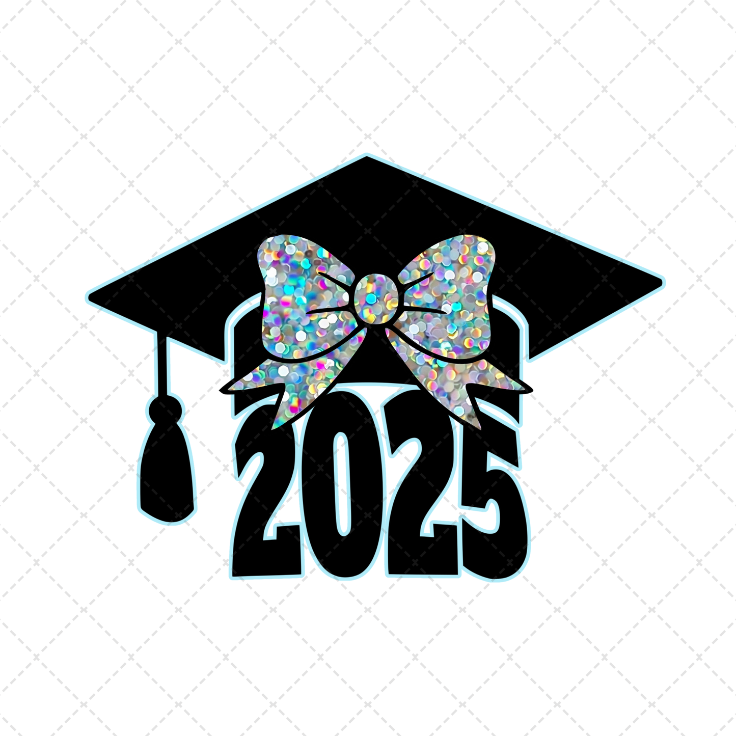 Graduation Cap 2025 Glitter Bow Transfer