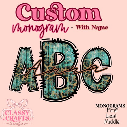 Teal Leopard  - Custom Monogram Transfer