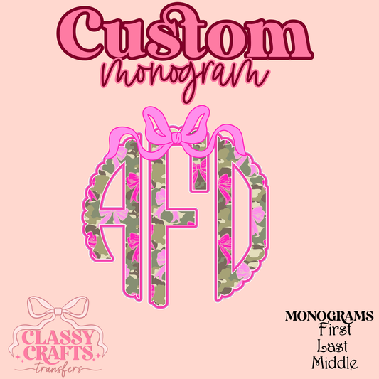 Pink Camo Coquette Bow - Custom Monogram Transfer
