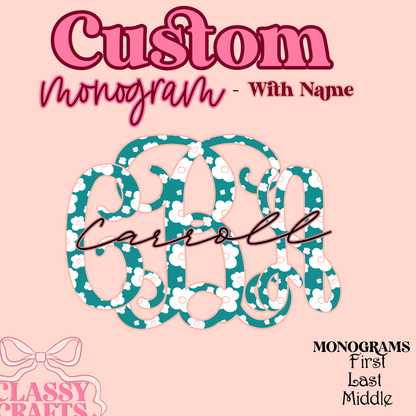 Peach & Teal Floral Vines - Custom Monogram Transfer