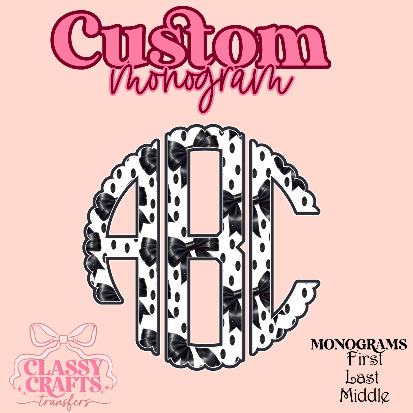 Black Coquette Bow  - Custom Monogram Transfer