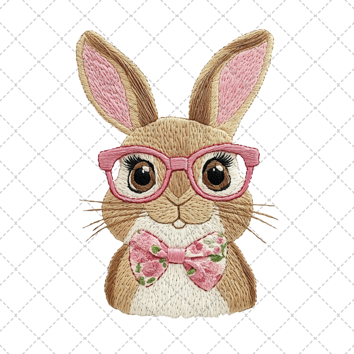 Knitted Bunny With Floral Bowtie Transfer