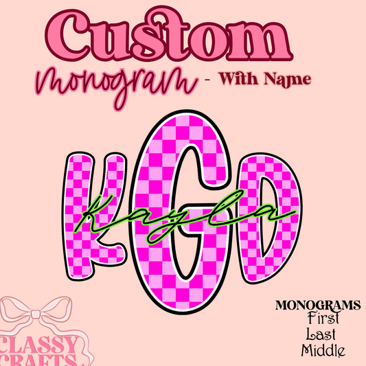 Neon Pink Checkered- Custom Monogram Transfer