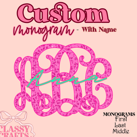 Pink Cheetah Vines Glitter  - Custom Monogram Transfer