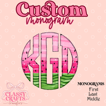 Watermelon - Custom Monogram Transfer