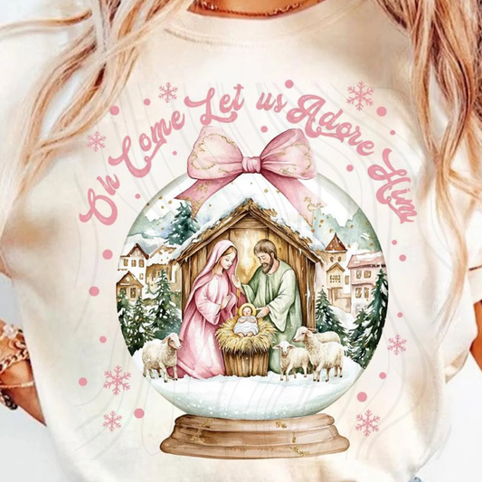 Oh Come Let Us Nativity Snowglobe Transfer