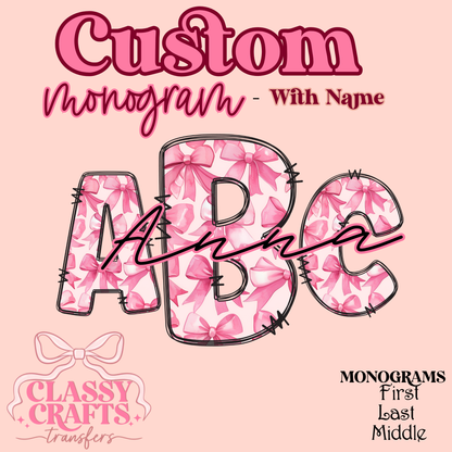 Coquette Pink Bows - Custom Monogram Transfer