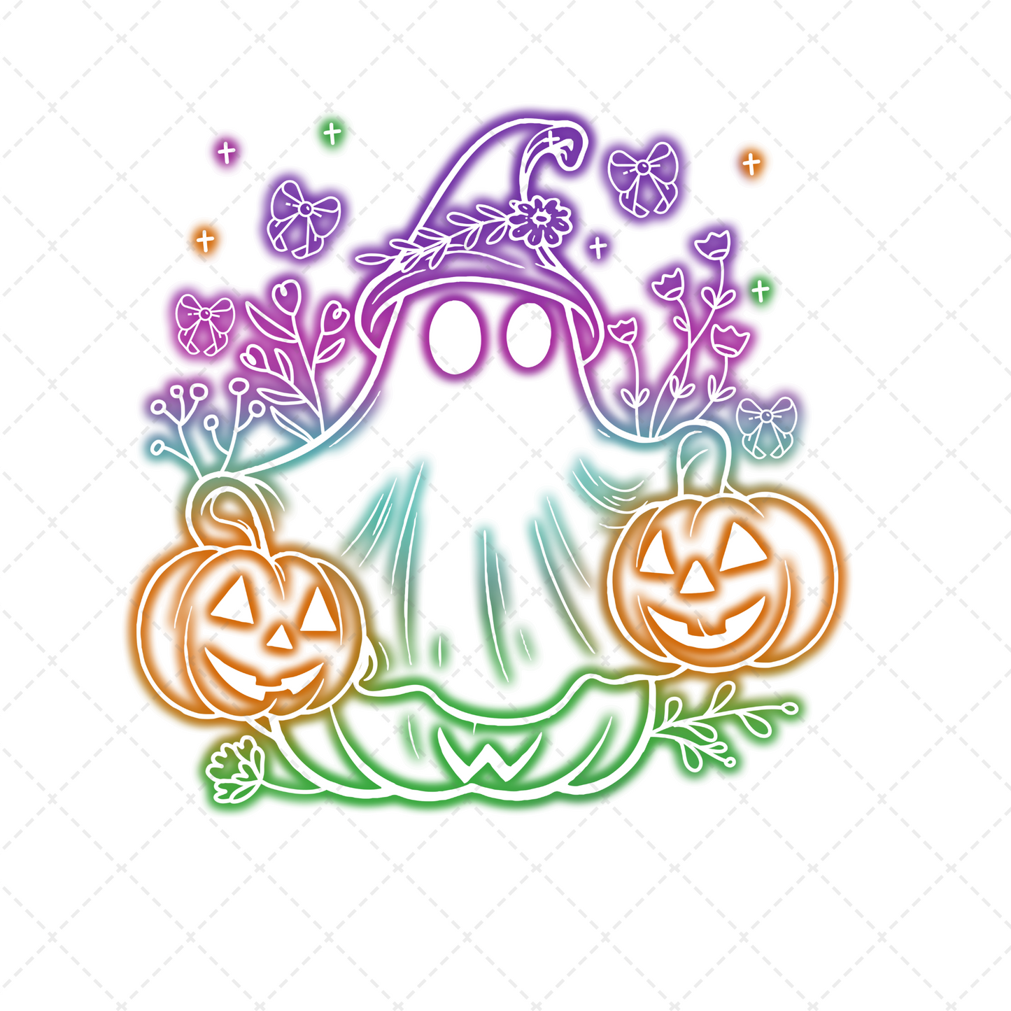 Neon Ghost With Jack O Lanterns Transfer