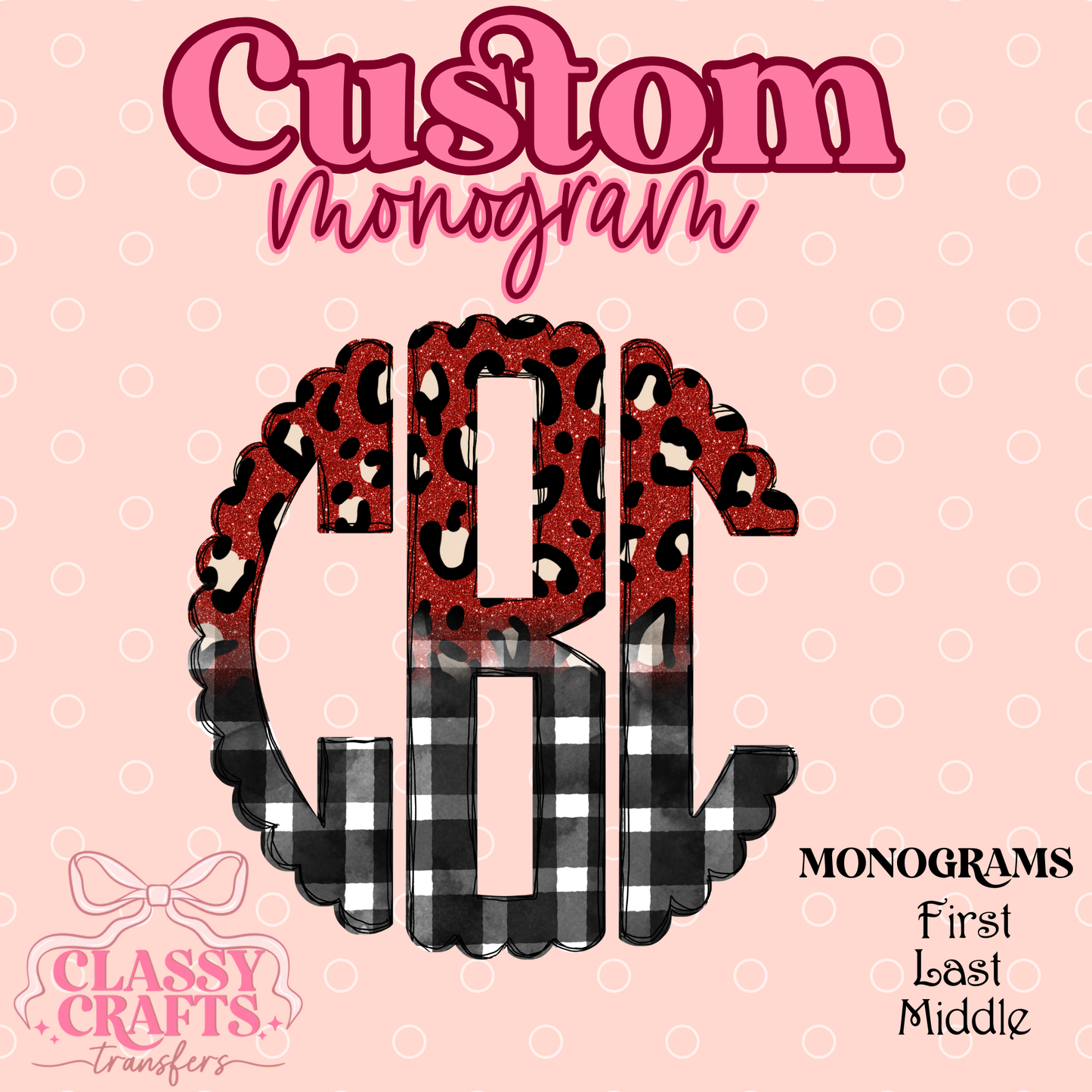 Red Leopard Plaid  - Custom Monogram Transfer