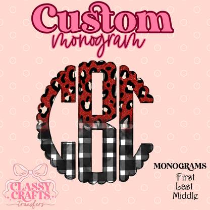 Red Leopard Plaid  - Custom Monogram Transfer