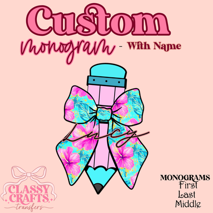 Preppy Floral Coquette Pencil With Name - Custom Monogram Transfer