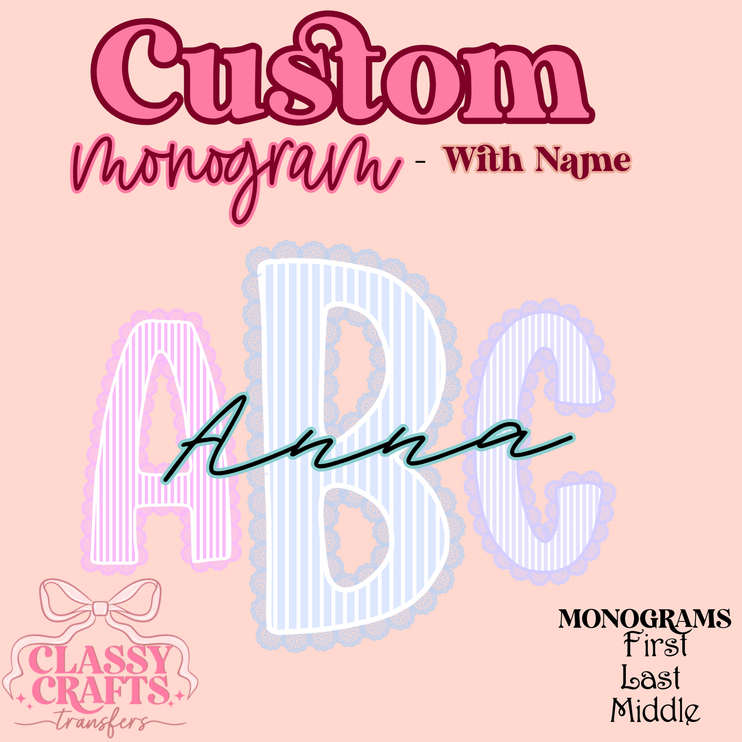 Preppy Lace Trim  - Custom Monogram Transfer