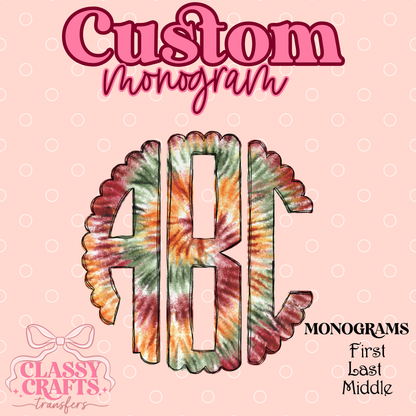 Fall Tie Dye - Custom Monogram Transfer