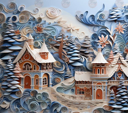 3D Winter Village Tumbler Wrap - Sublimation Transfer