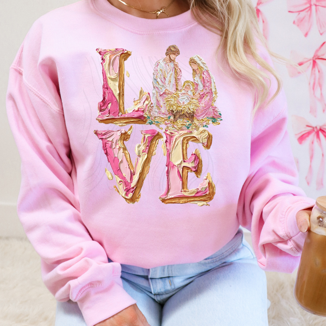 Pink Love Jesus Nativity Transfer