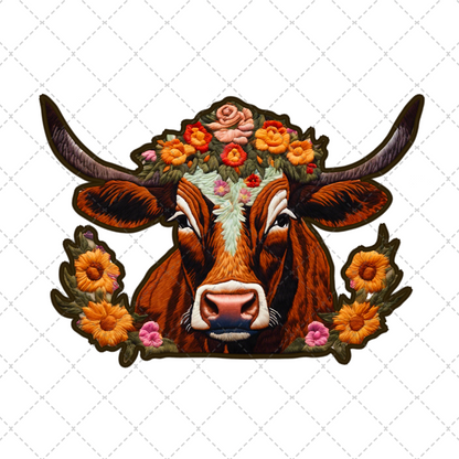 Floral Cow Faux Patch Transfer