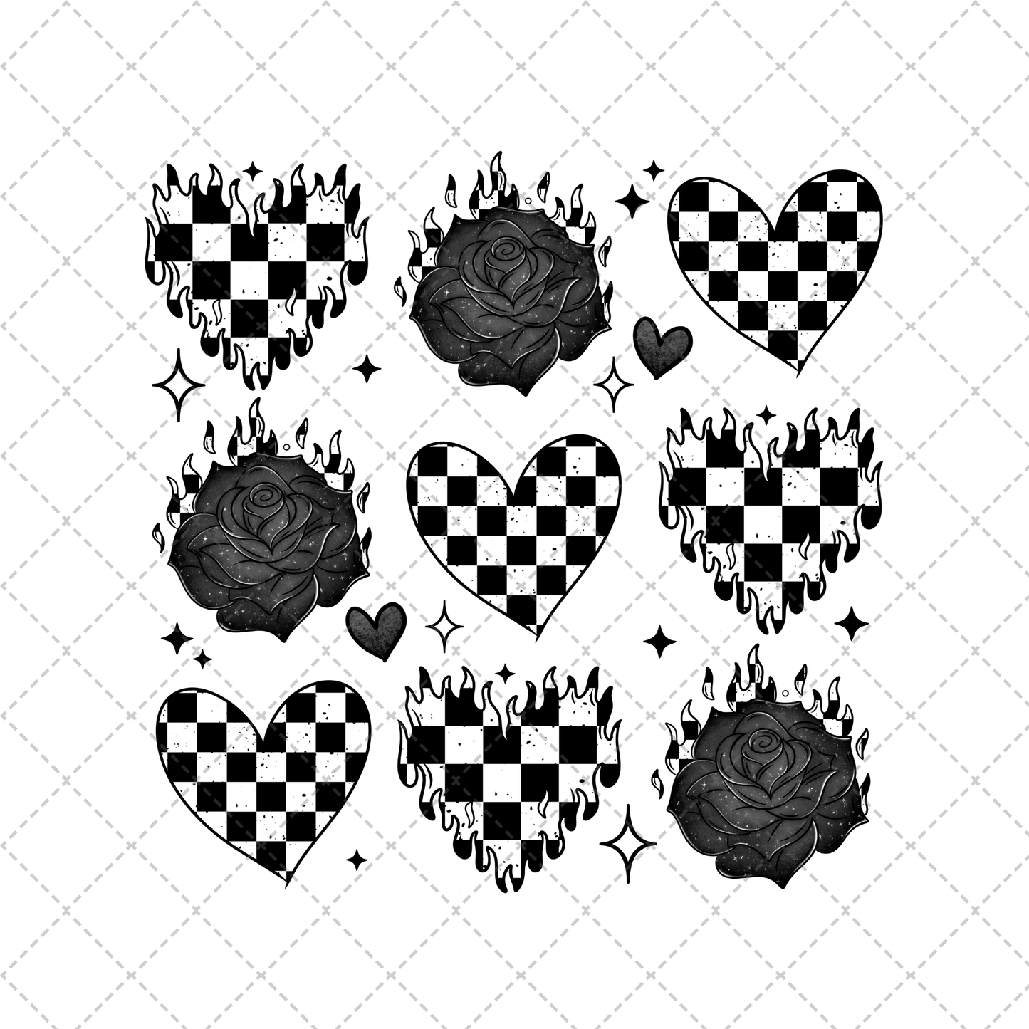 Checker Hearts Rose Grid Transfer