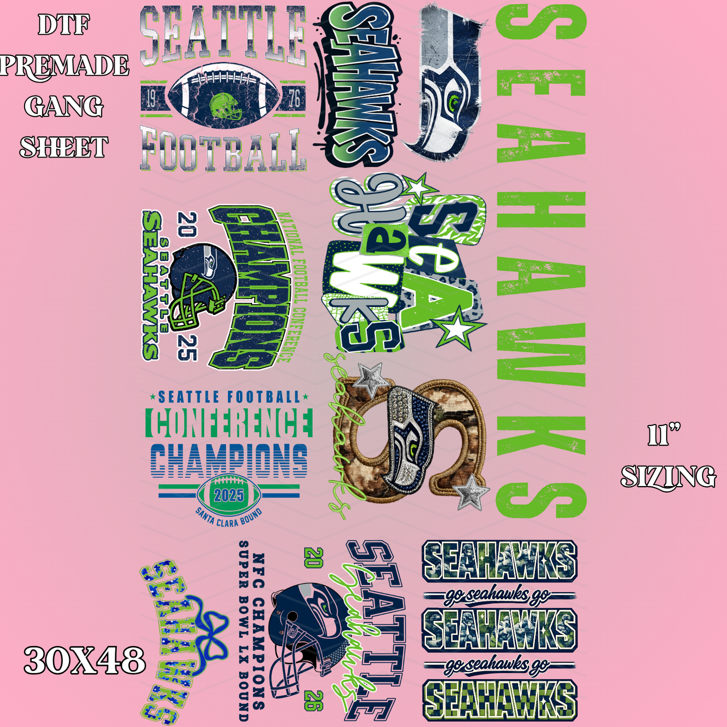 SEA NFC CHAMPS - 30x48 - PREMADE GANG SHEET