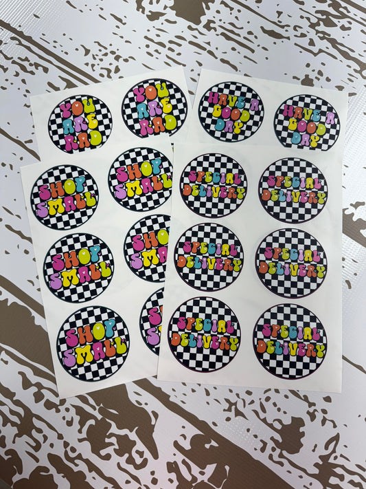 Neon Colorful Checkered Packaging Stickers