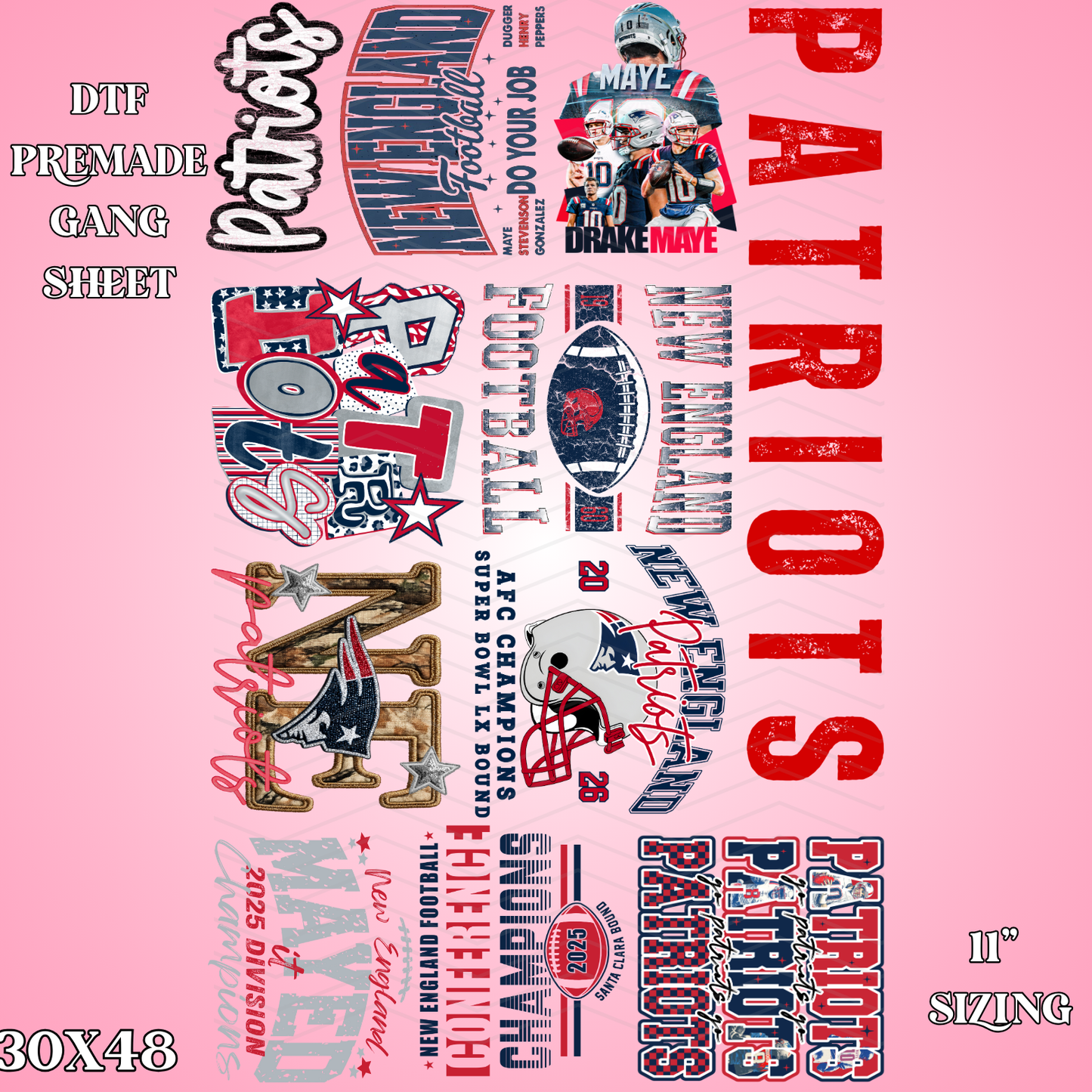 PATS AFC CHAMPS - 30x48 - PREMADE GANG SHEET