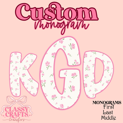 Pink Roses - Custom Monogram Transfer