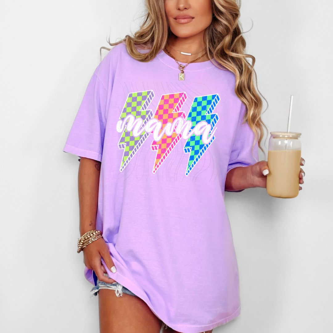 Bright Retro Lightning Bolt Mama Transfer