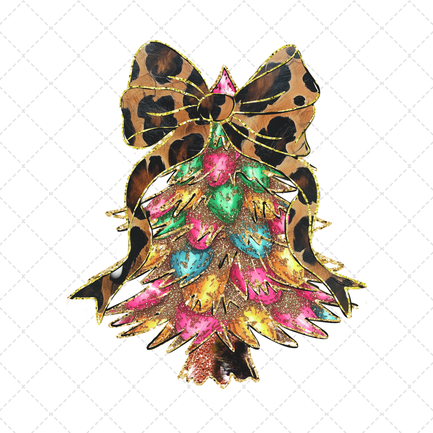 Gold Colorful Christmas Tree With Leopard Bow Transfer