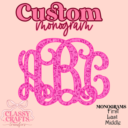 Pink Cheetah Vines Glitter  - Custom Monogram Transfer