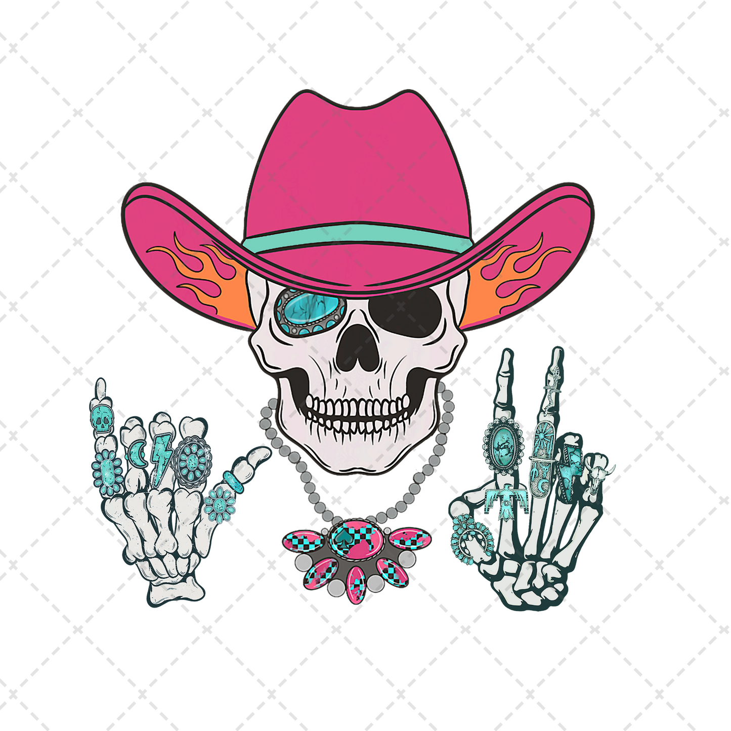 Western Skeleton Cowboy Turquoise Transfer