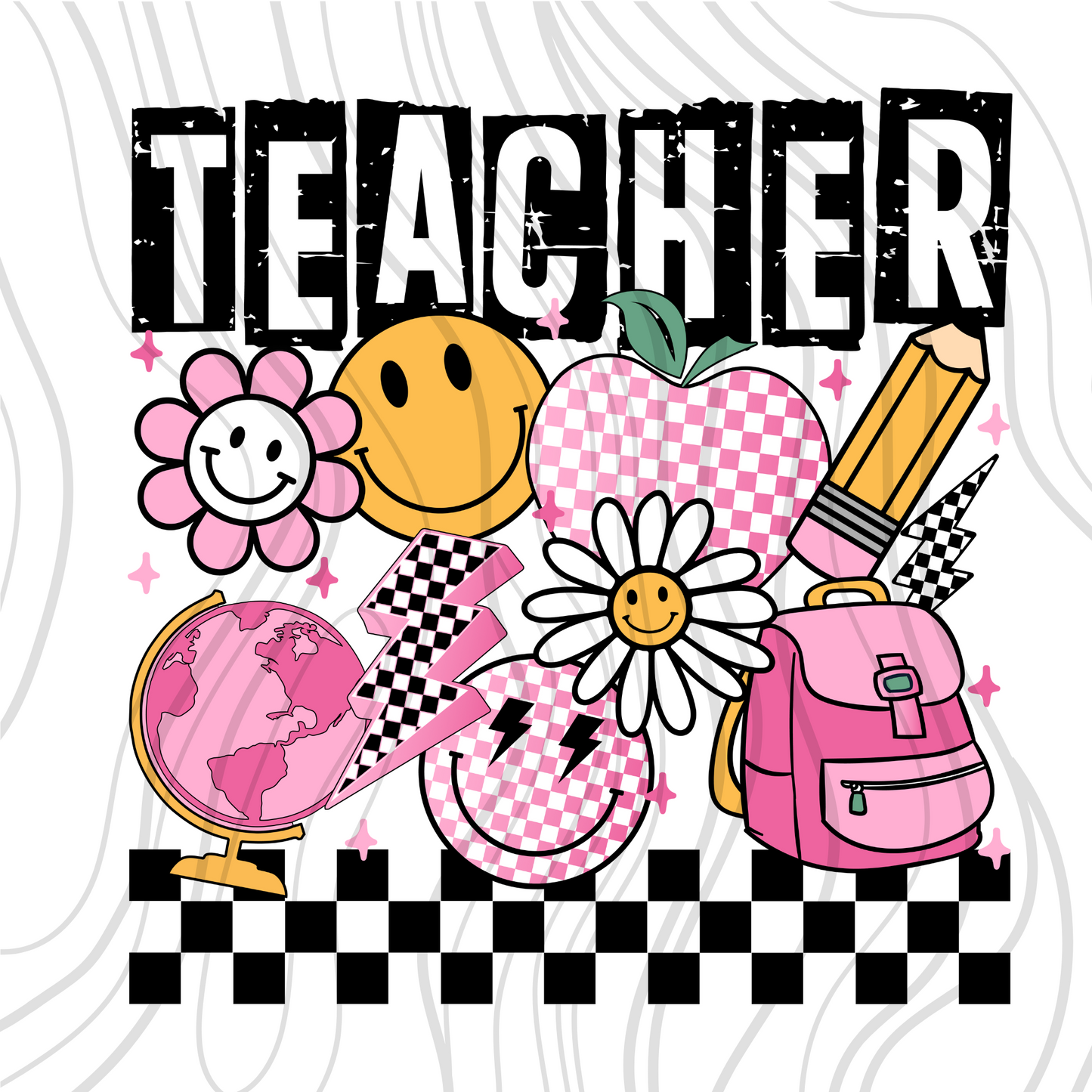 Teacher Pink Checkered Transfer