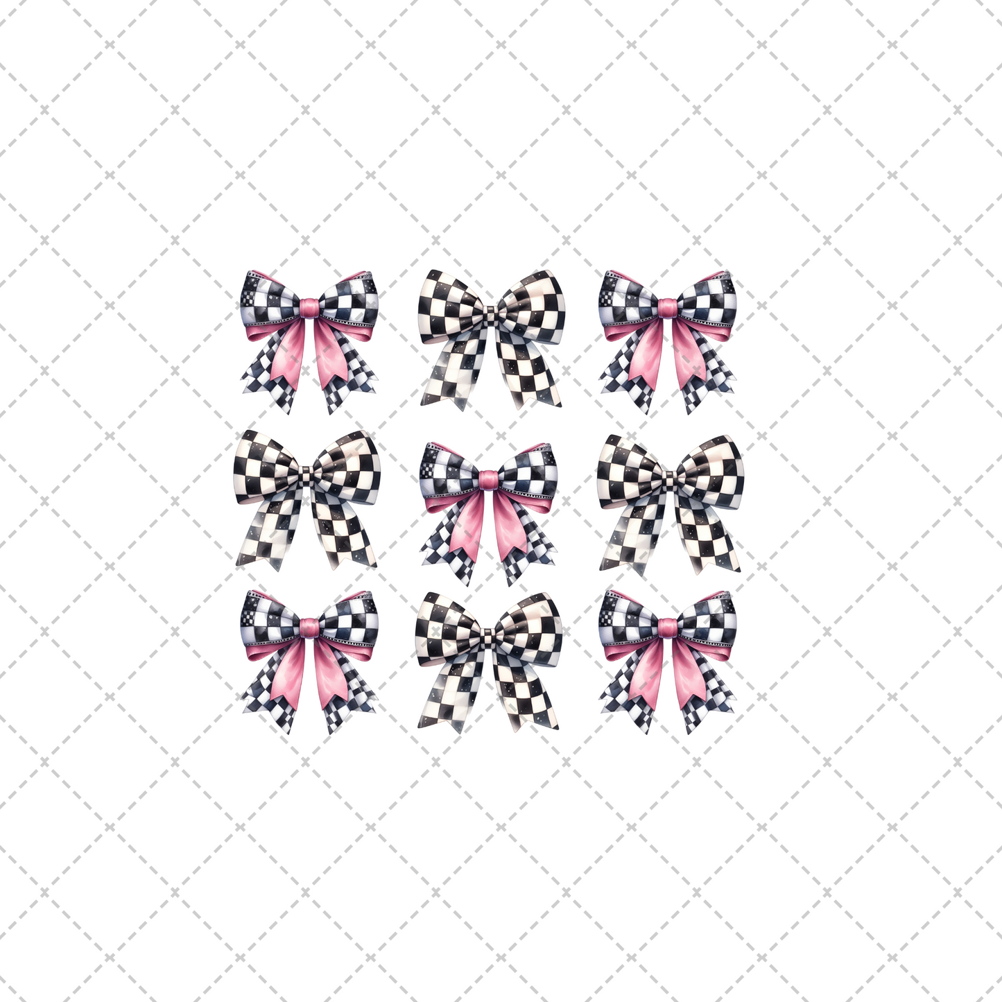 Pink Checkered Bow Grid Transfer