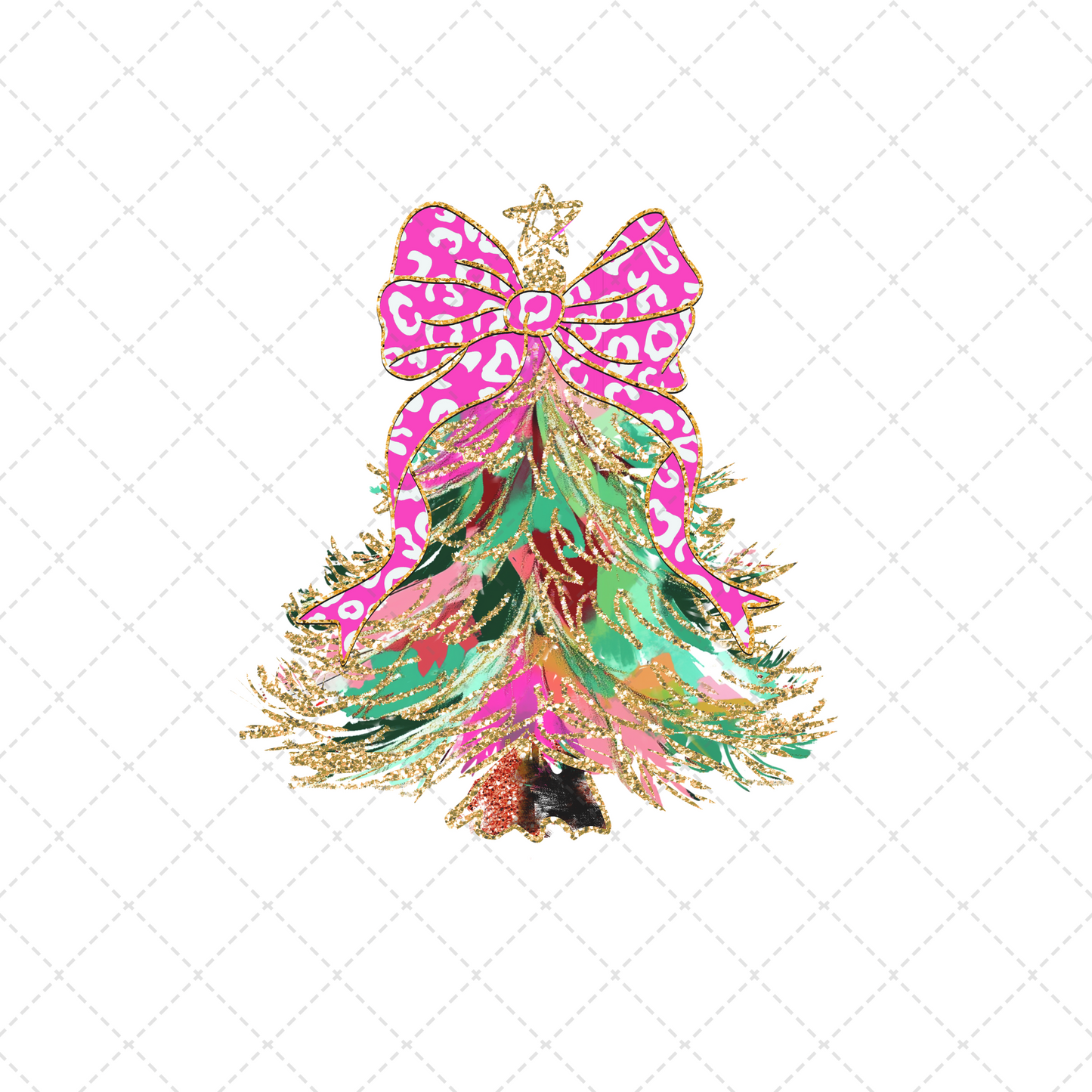 Colorful Christmas Tree With Pink Leopard Bow Transfer