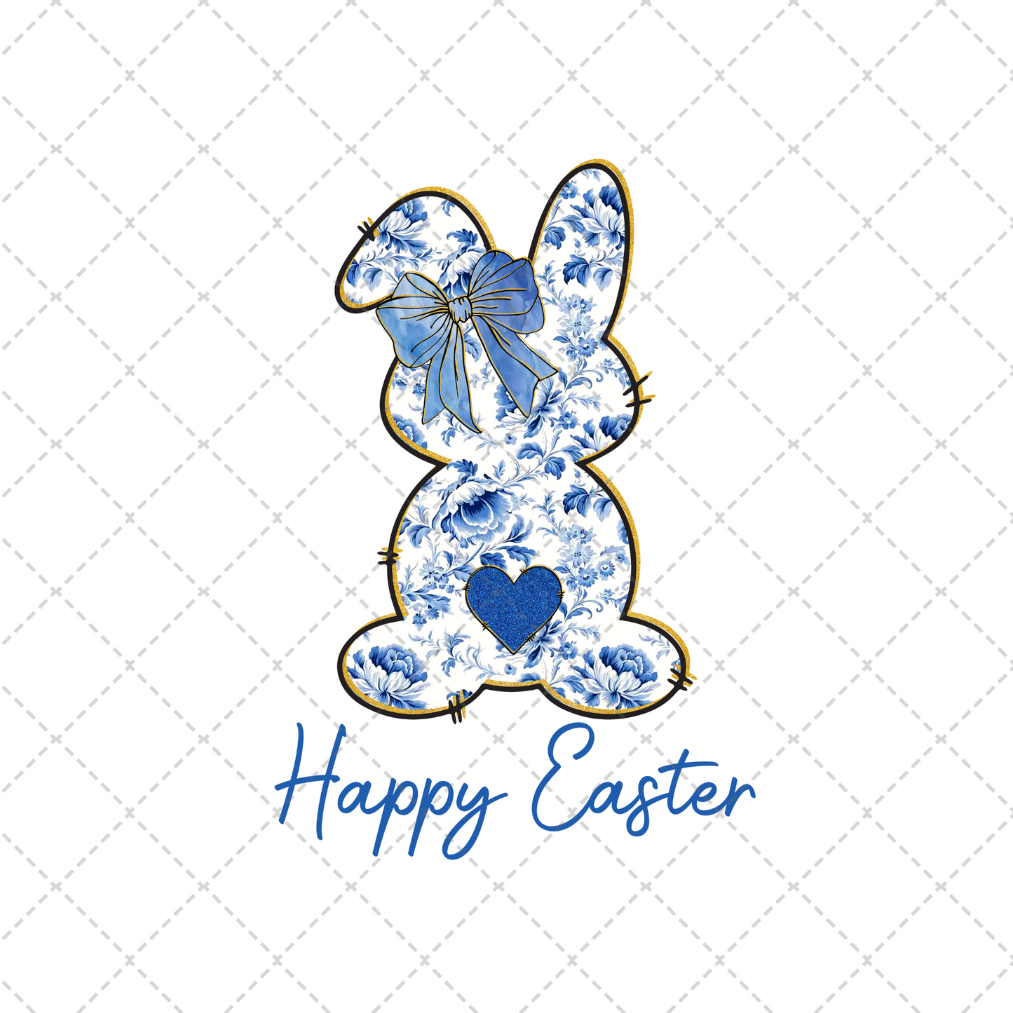 Happy Easter Blue Floral Bunny Transfer