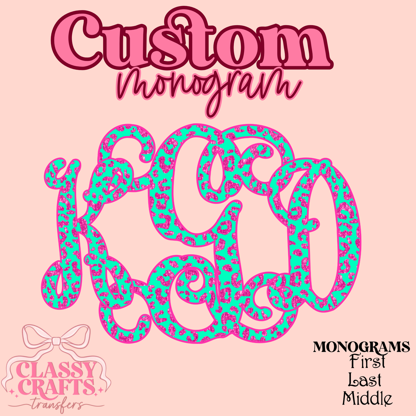 Pink Cheetah Vines - Custom Monogram Transfer