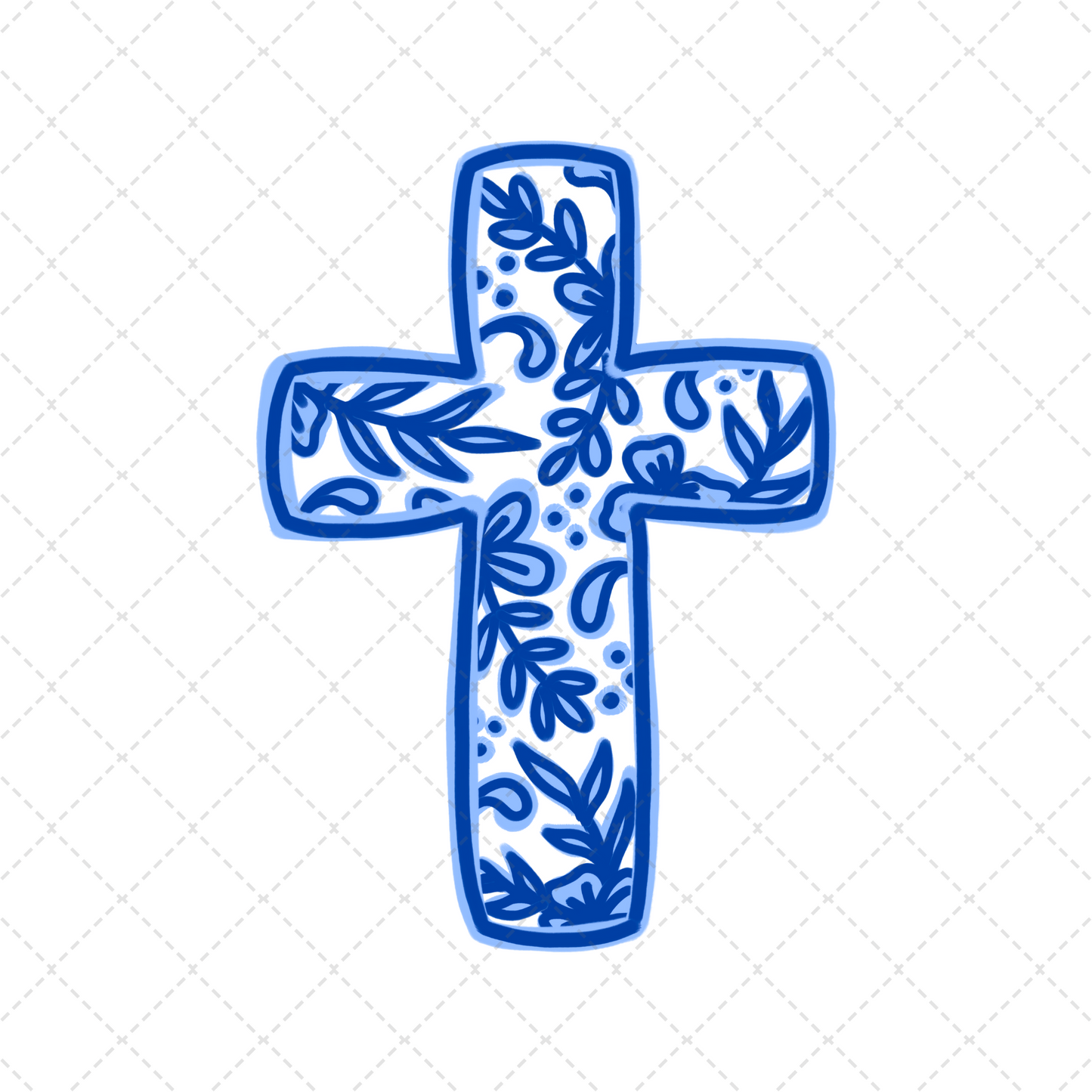 Blue Floral Cross Transfer