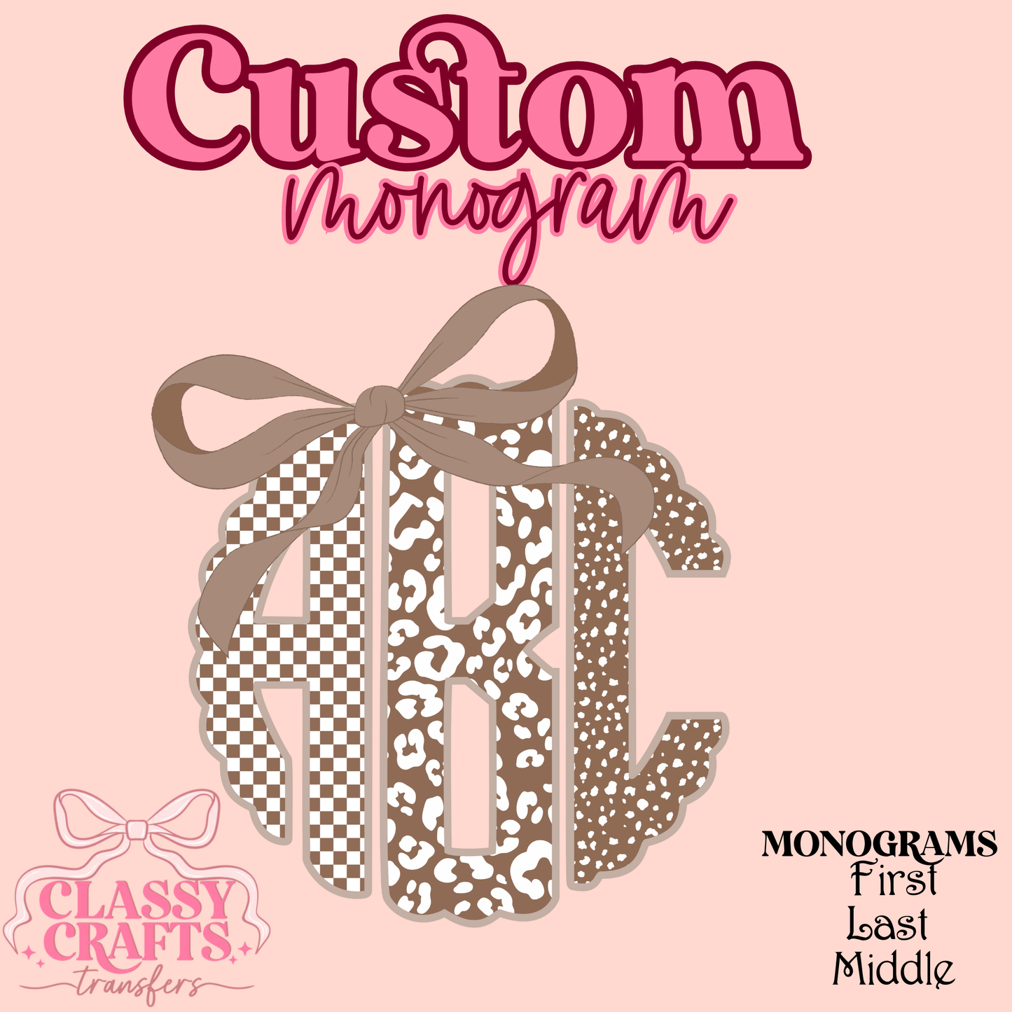 Neutral Era Circle Scalloped- Custom Monogram Transfer