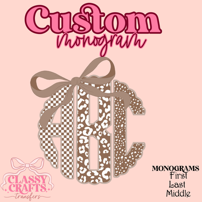 Neutral Era Circle Scalloped- Custom Monogram Transfer
