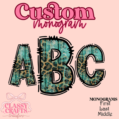 Teal Leopard  - Custom Monogram Transfer