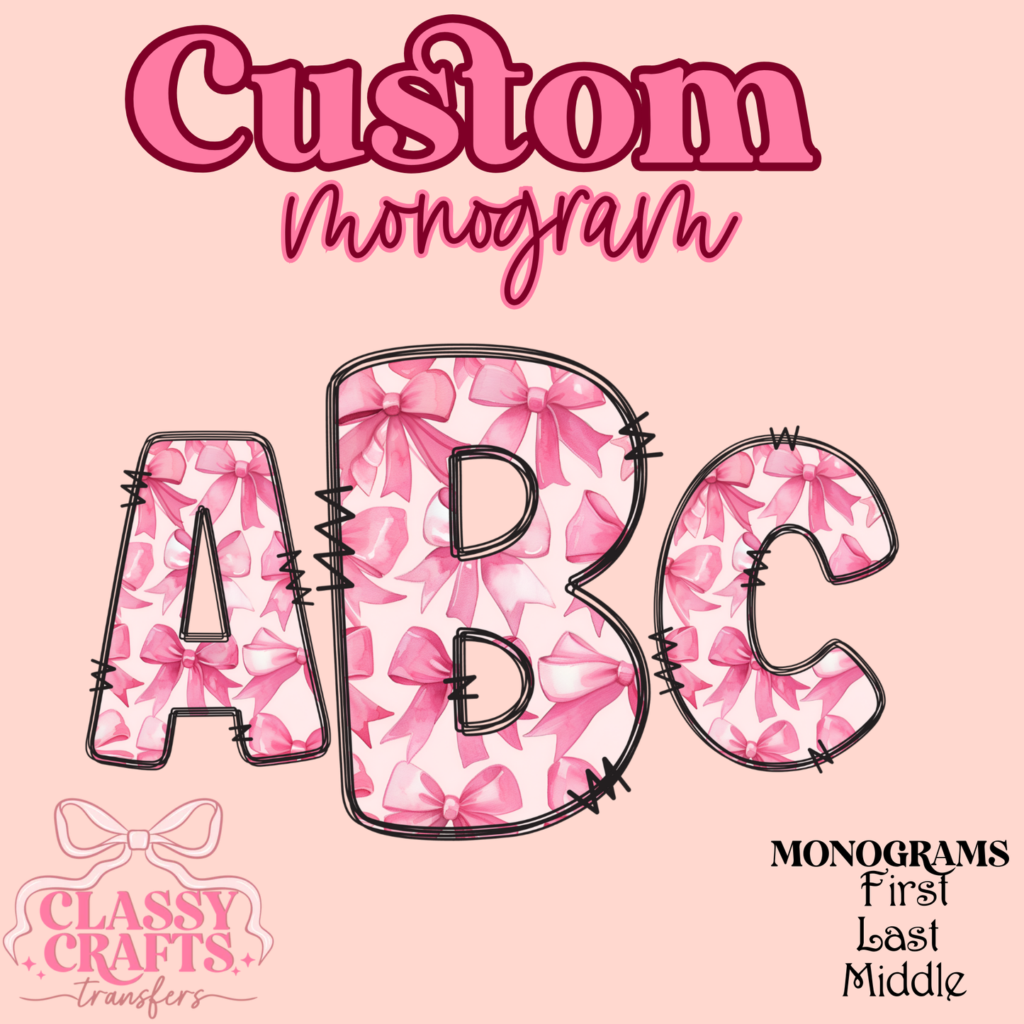 Coquette Pink Bows - Custom Monogram Transfer