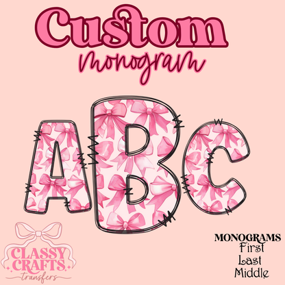 Coquette Pink Bows - Custom Monogram Transfer