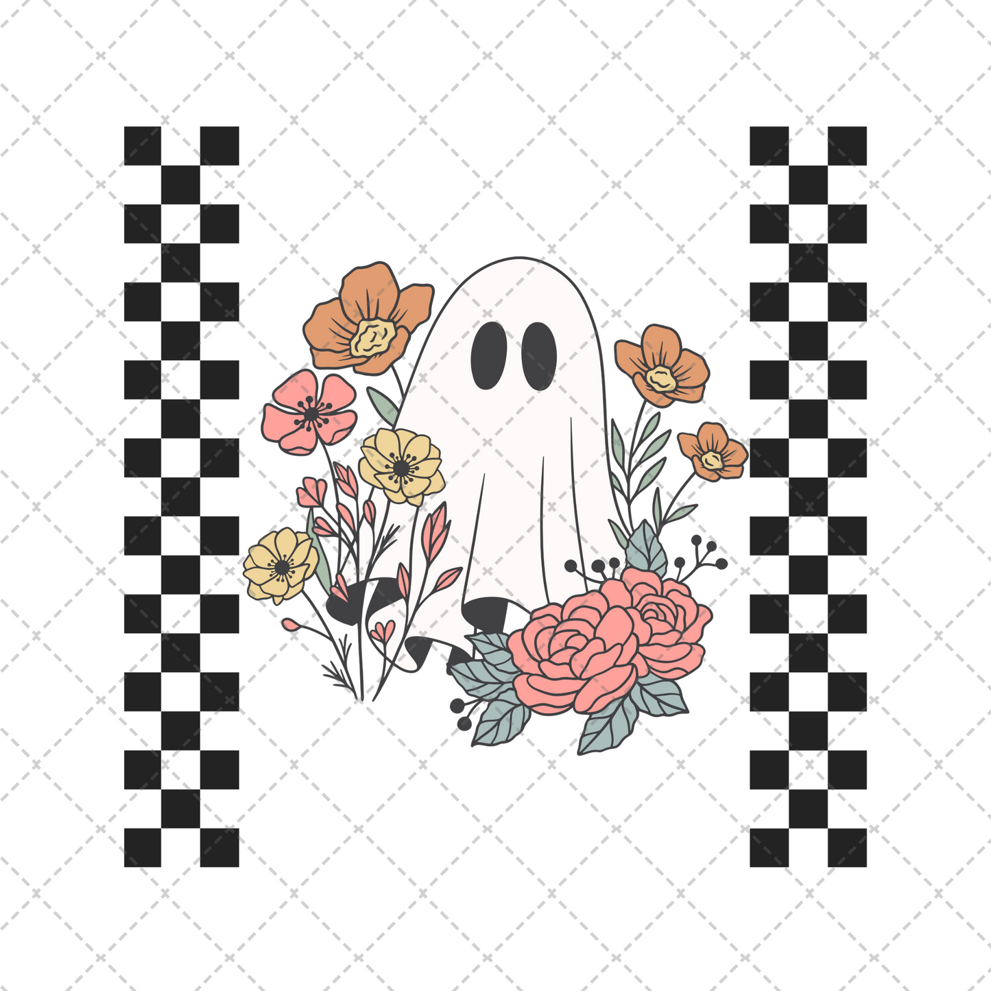 Checkered Ghost With Flowers Transfer