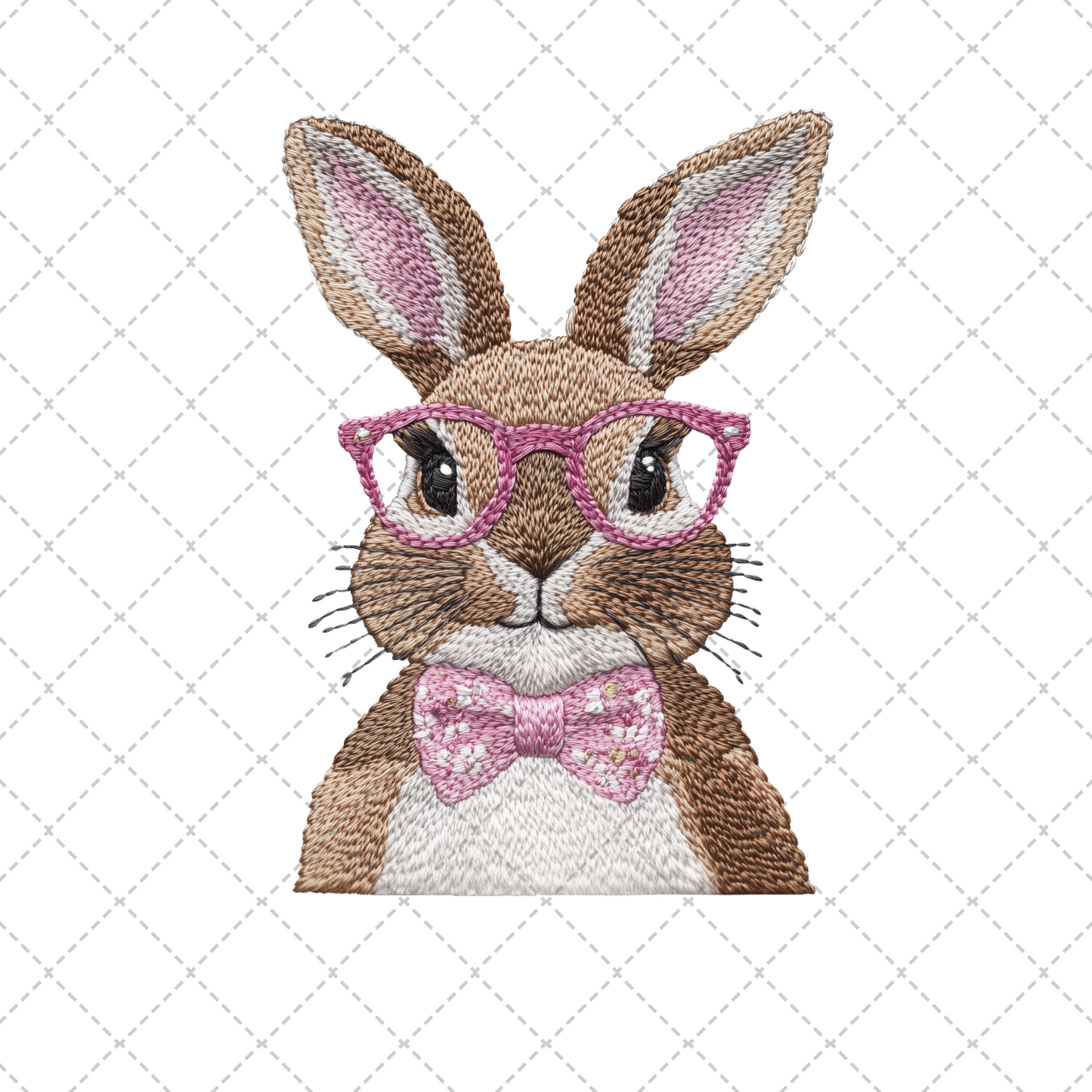 Brown Knitted Bunny With Pink Glasses Transfer