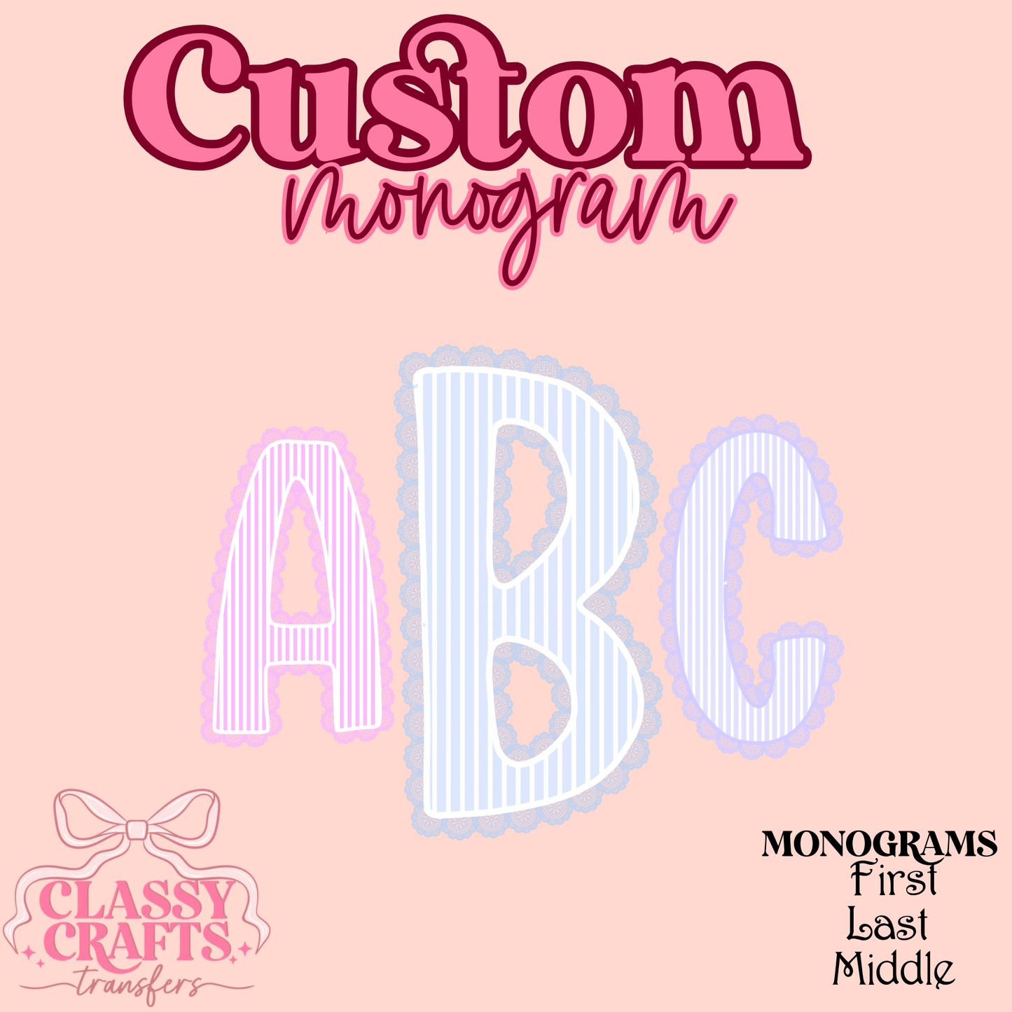 Preppy Lace Trim  - Custom Monogram Transfer