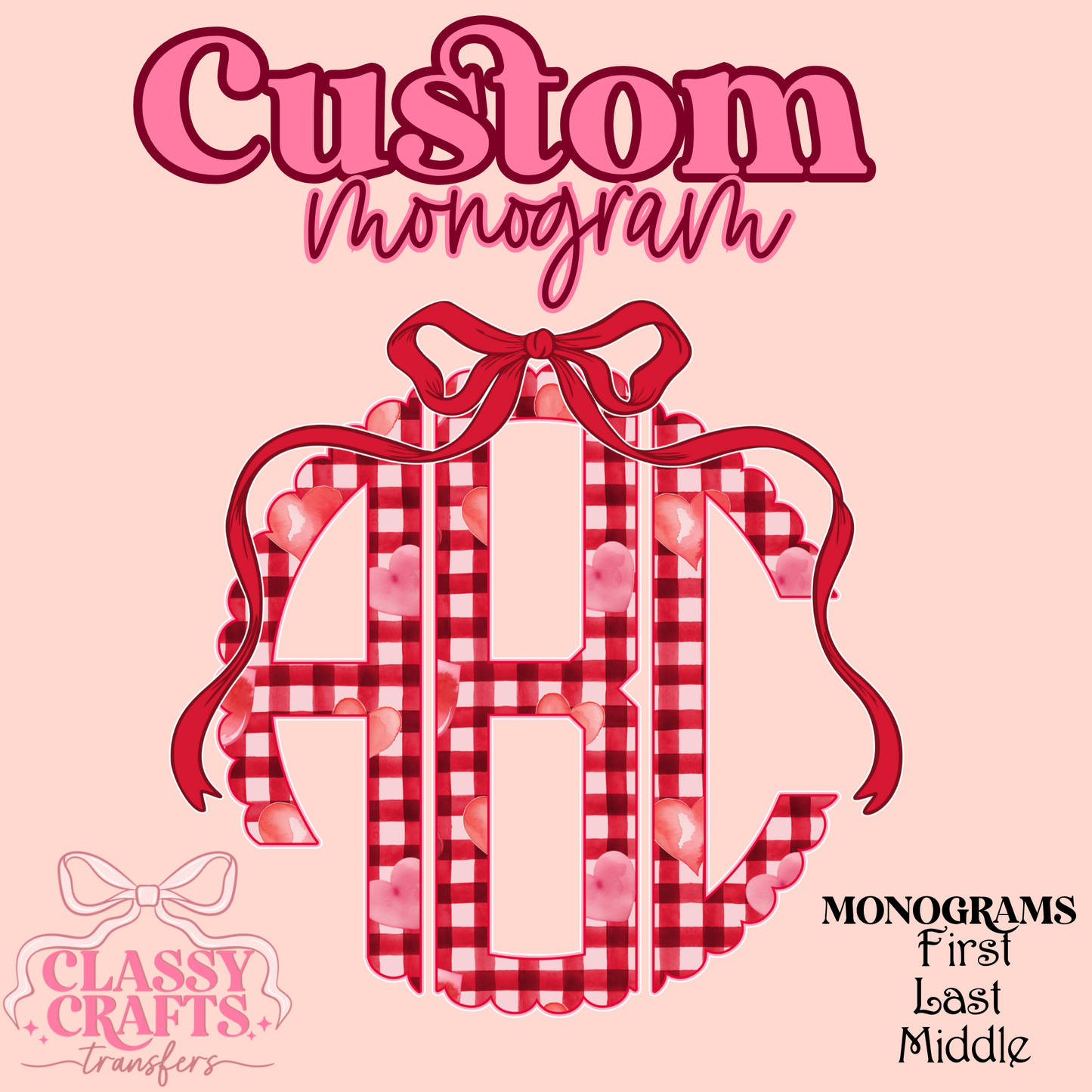 Checkered Heart Scolloped- Custom Monogram Transfer