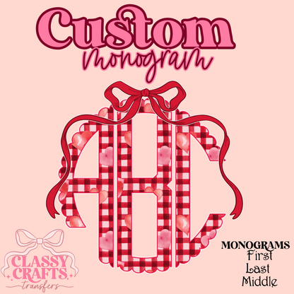 Checkered Heart Scolloped- Custom Monogram Transfer