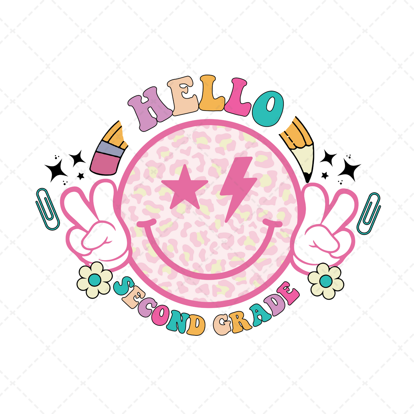2nd Grade Pink Smiley Transfer